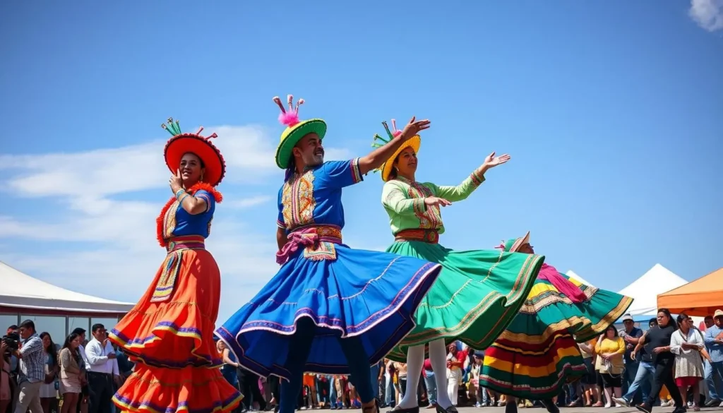 Traditional Bolivian dancers performing during Expocruz festival in Santa Cruz