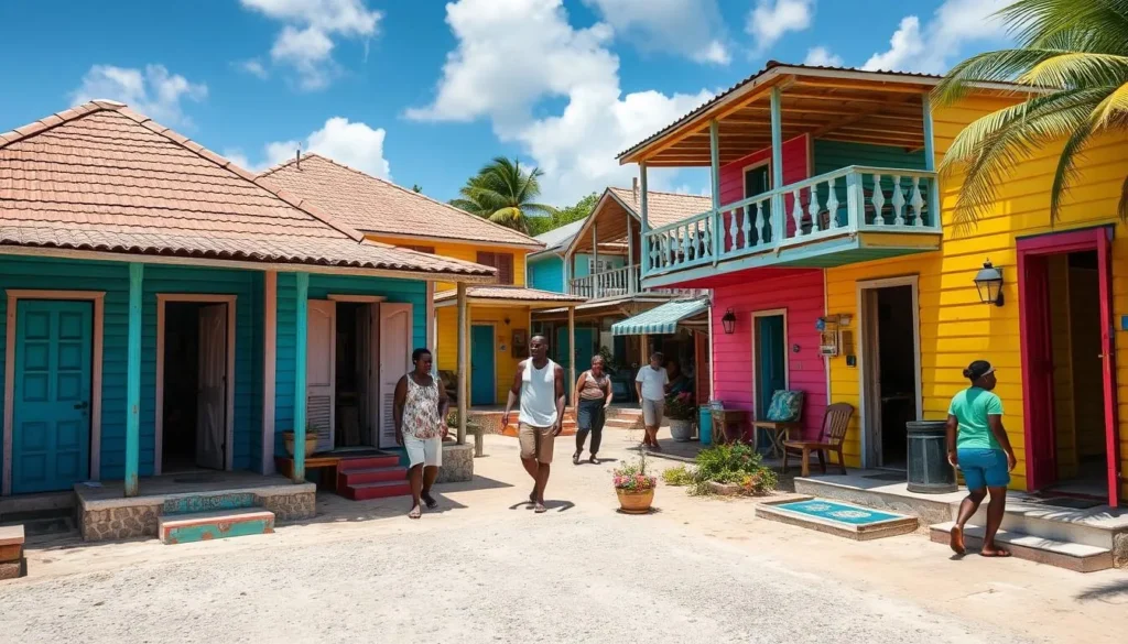 Traditional Caribbean wooden houses in Codrington village, Barbuda