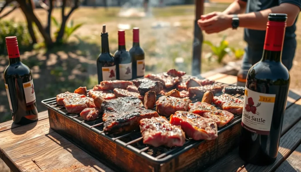 Traditional Chilean asado barbecue with wine in Santa Cruz
