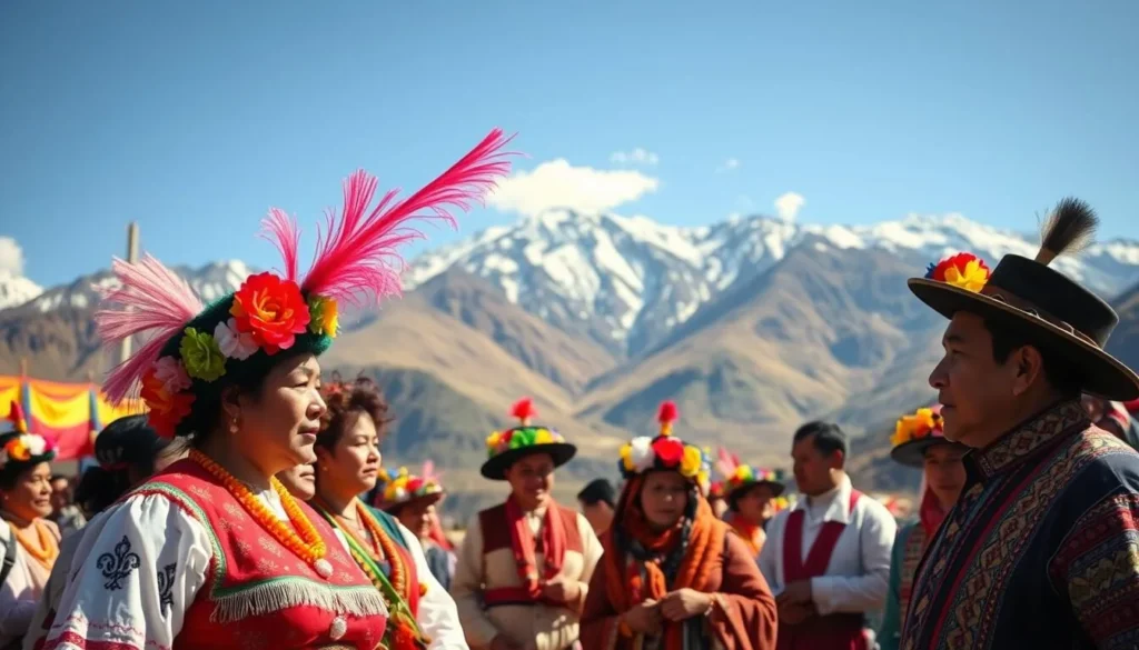 Traditional Chilean cultural celebration with mountain backdrop