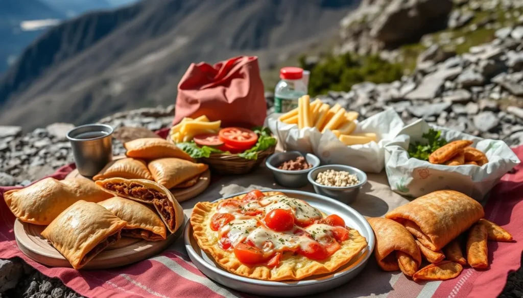 Traditional Chilean empanadas and local food for hikers