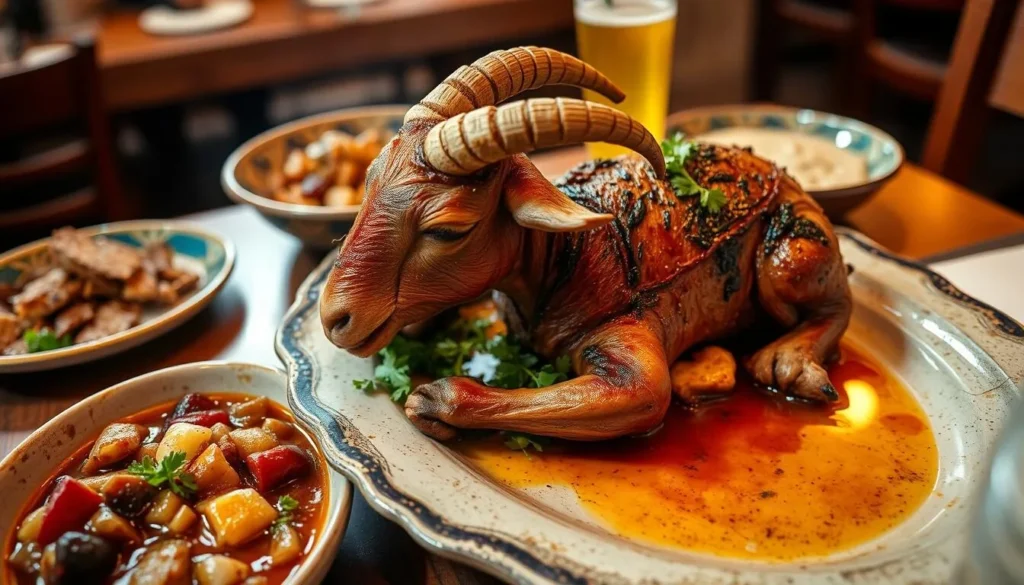 Traditional Coahuilan dish of cabrito (roasted kid goat) with side dishes Traditional Coahuilan dish of cabrito (roasted kid goat) with side dishes