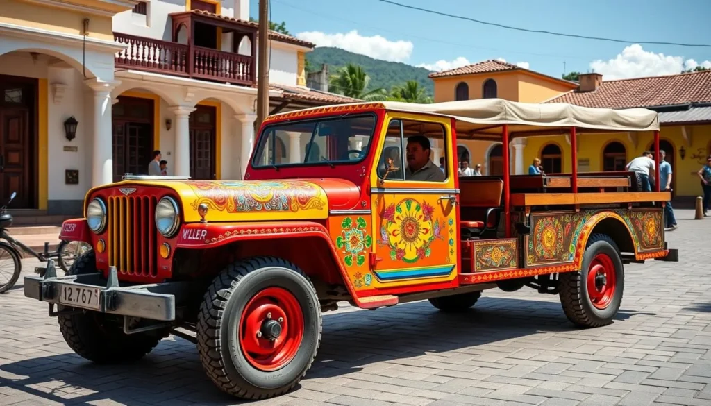 Traditional Colombian jeep Willys used for transportation in Concordia, Colombia