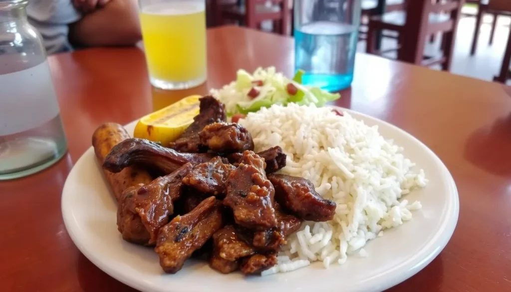 Traditional Colombian meal being served in a restaurant in Guadalupe