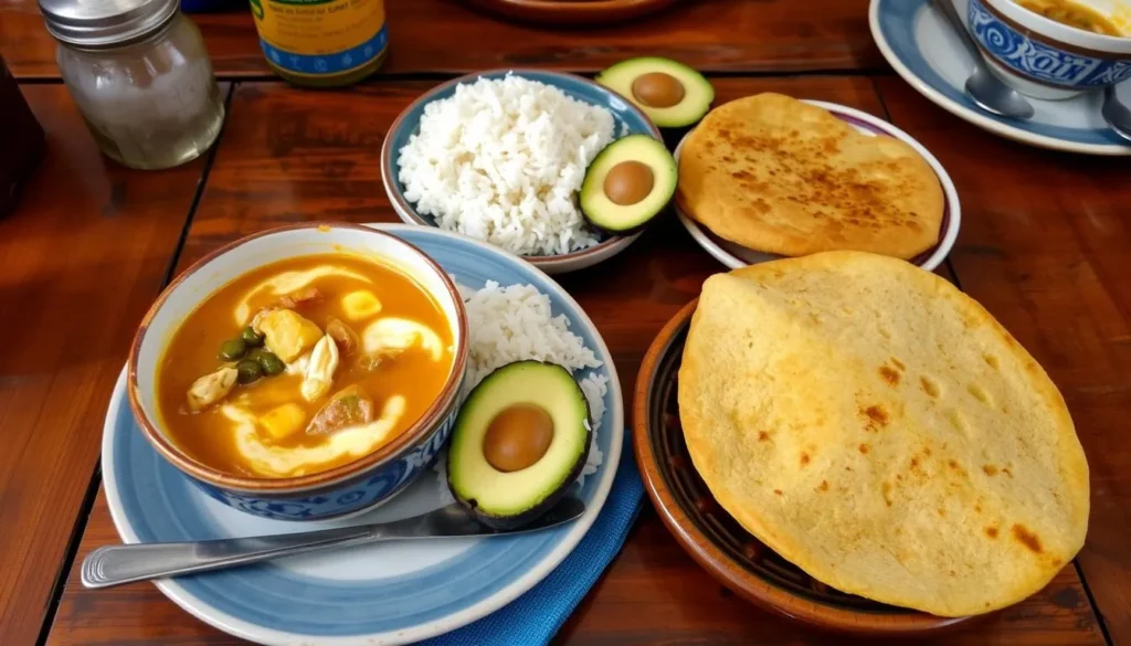 Traditional Colombian meal with ajiaco soup, a popular dish in the Bogotá region