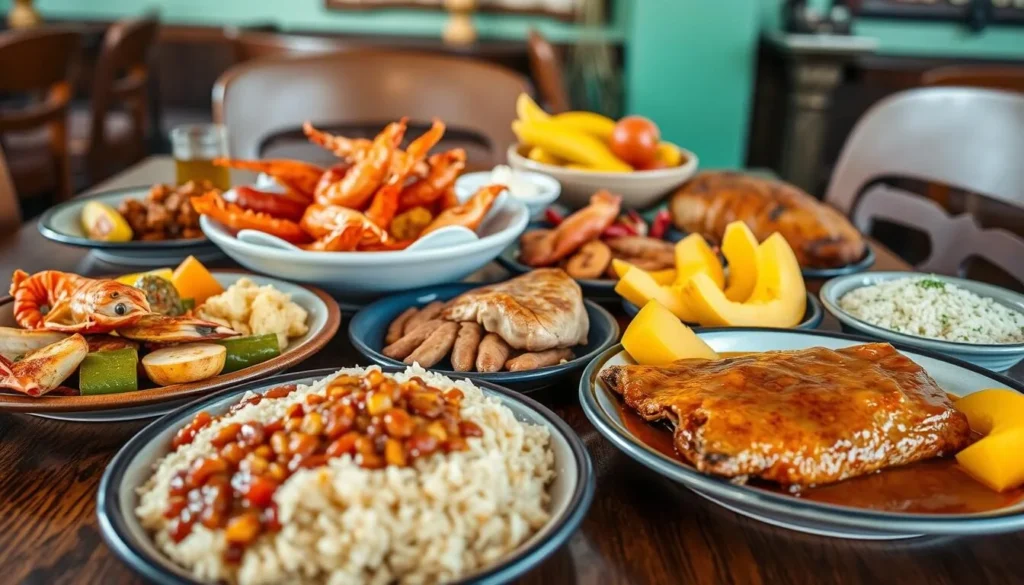 Traditional Cuban cuisine served at a restaurant in Manzanillo with seafood specialties