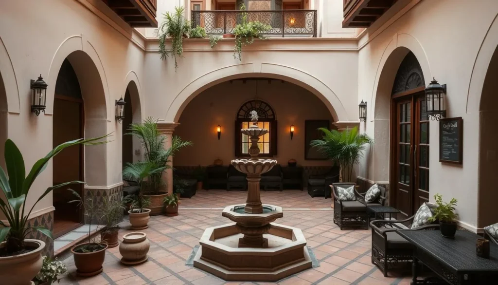 Traditional Damascene courtyard hotel with fountain, a base for exploring Palmyra Syria best things to do