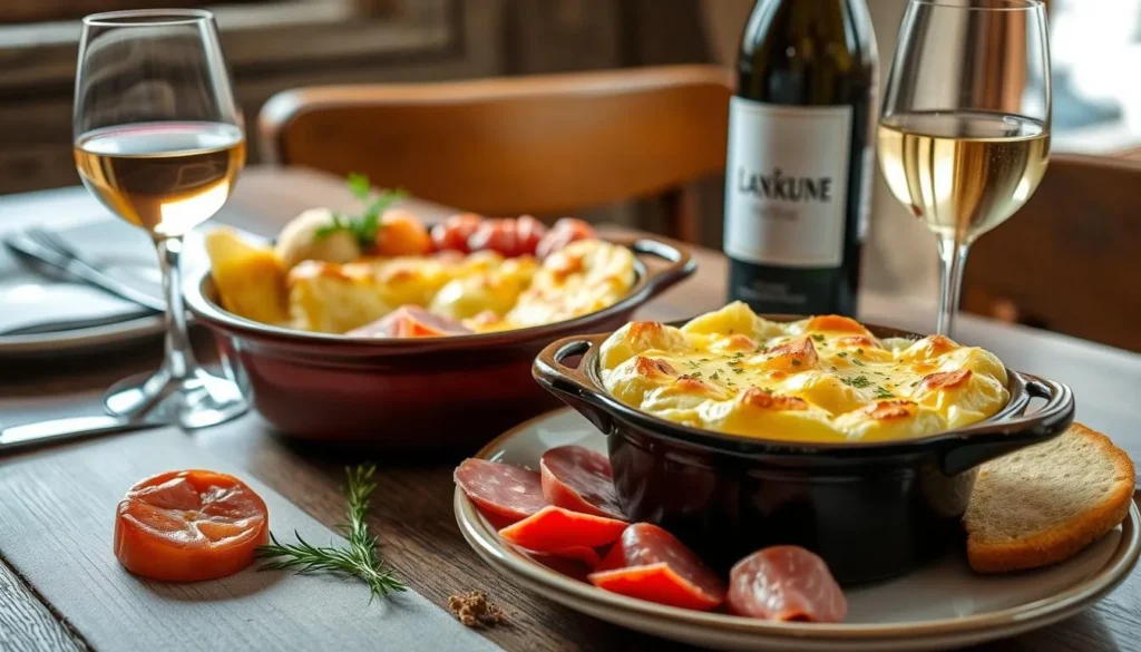Traditional Dauphinois cuisine featuring gratin dauphinois served in a restaurant in Grenoble Traditional Dauphinois cuisine featuring gratin dauphinois served in a restaurant in Grenoble