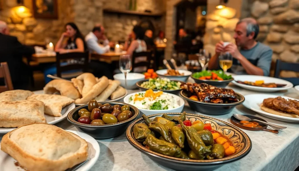 Traditional Druze cuisine served in a restaurant near Nimrod Fortress National Park, showcasing local food options for visitors Traditional Druze cuisine served in a restaurant near Nimrod Fortress National Park, showcasing local food options for visitors