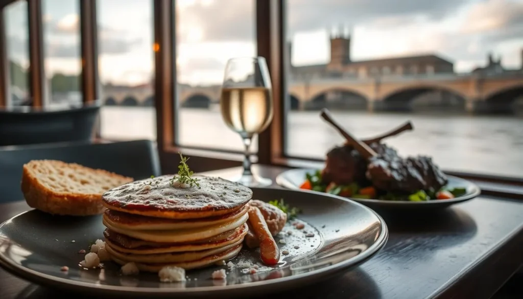 Traditional Durham cuisine served at a riverside restaurant, showcasing local food experiences in Durham, England: Best Things to Do