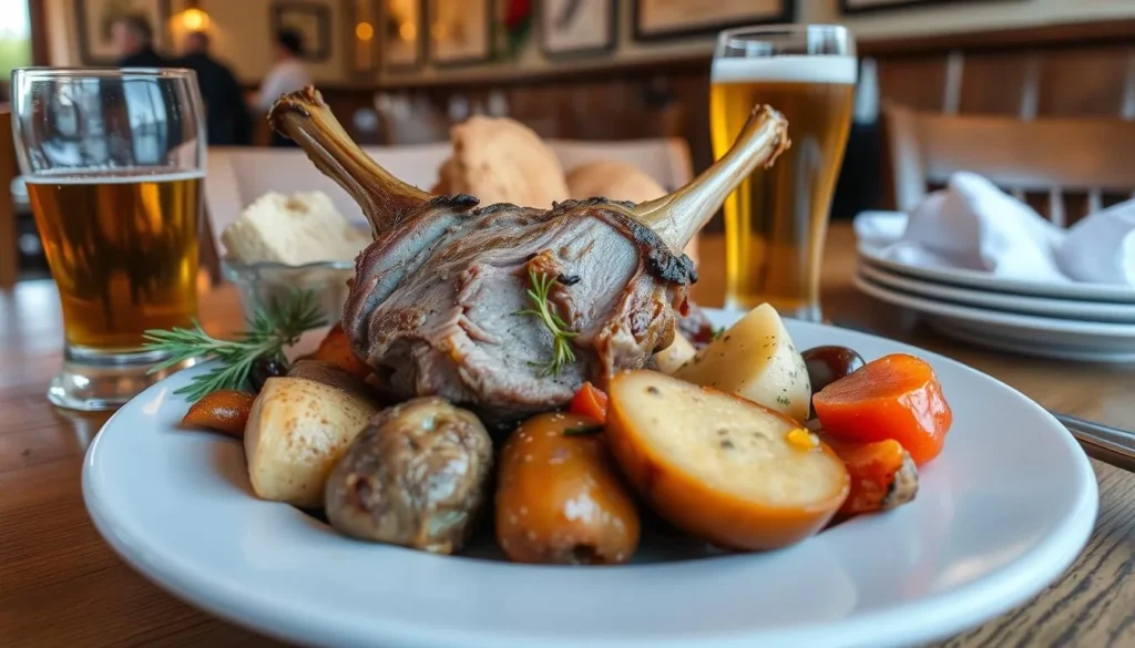 Traditional Falklands meal featuring local lamb and vegetables