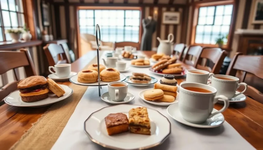 Traditional Falklands tea spread with homemade cakes and treats at Carcass Island House