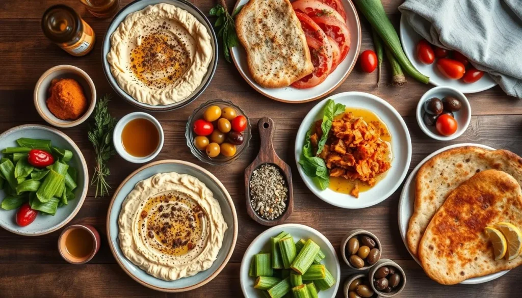 Traditional Galilean meal with hummus, fresh bread, and local specialties