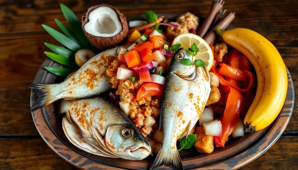 Traditional Garifuna seafood dish from the Tela region near Jeannette Kawas National Park Honduras