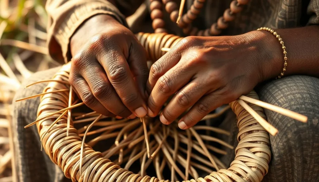 Traditional Gullah sweetgrass basket weaving demonstration on Johns Island