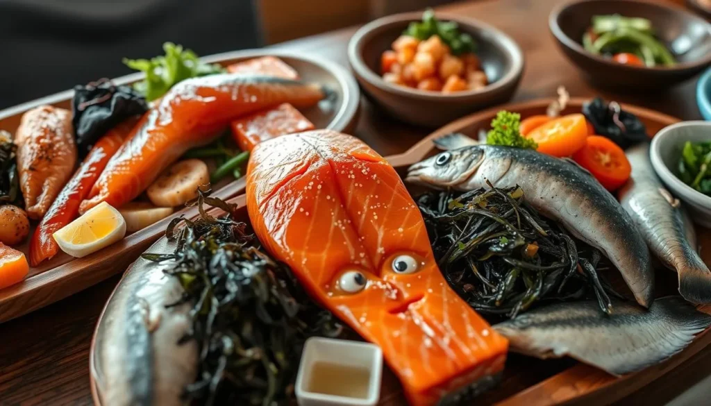 Traditional Haida seafood feast with fresh salmon, halibut, and local ingredients served at Keenawaii's Kitchen