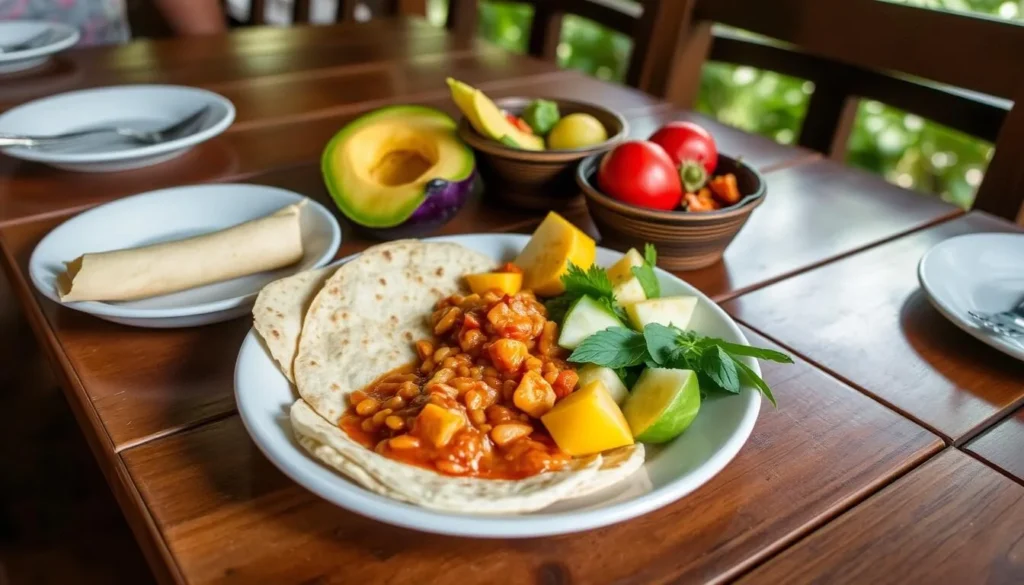 Traditional Honduran food served at an eco-lodge in Pico Bonito