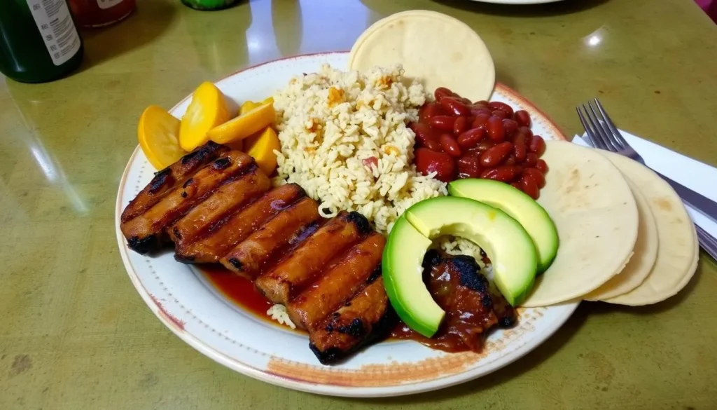 Traditional Honduran meal with grilled meat, beans, and tortillas served in Catacamas Traditional Honduran meal with grilled meat, beans, and tortillas served in Catacamas