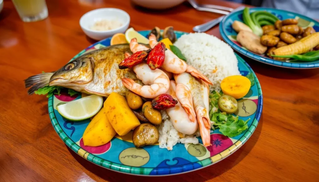 Traditional Honduran seafood dish served at a restaurant in Omoa