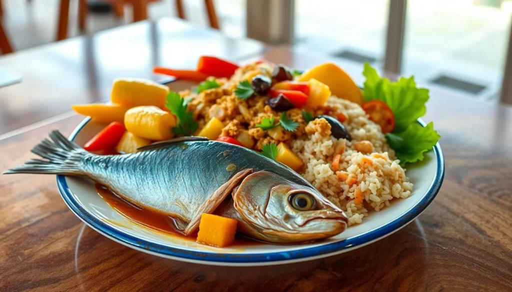 Traditional Honduran seafood dish served in a restaurant in Choluteca