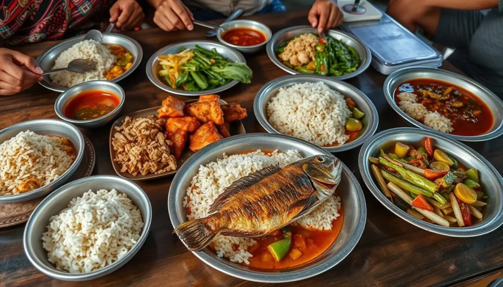 Traditional Indonesian meals served at a local eatery near Kutai National Park