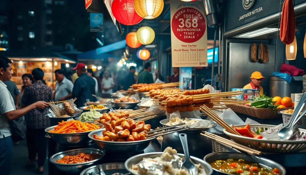 Traditional Indonesian street food at a Jakarta night market