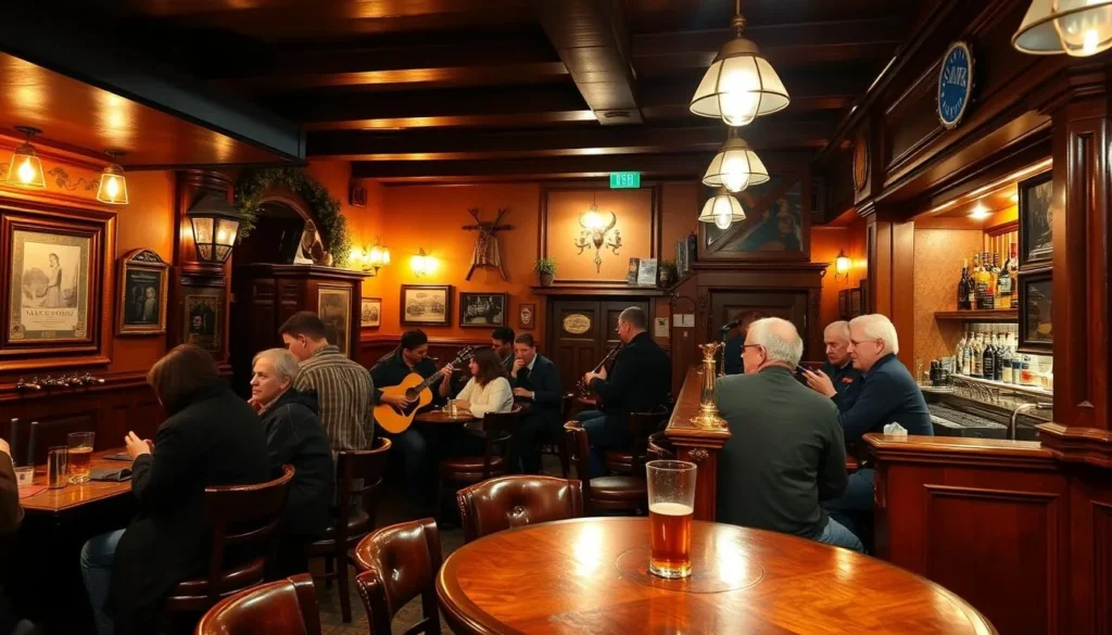 Traditional Irish pub interior in Belfast with live music session and friendly locals Traditional Irish pub interior in Belfast with live music session and friendly locals