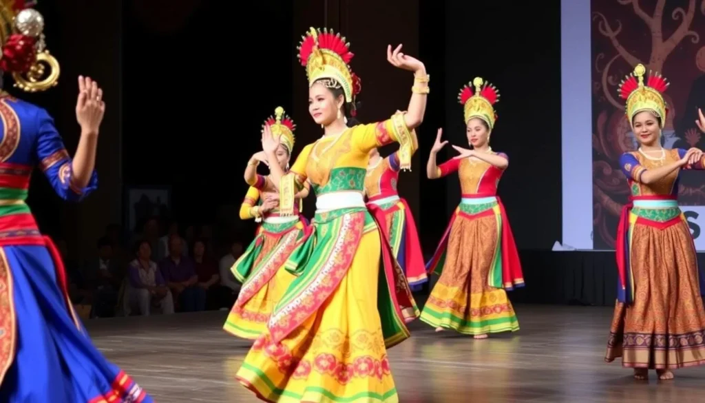 Traditional Javanese cultural performance in Tegal with dancers in colorful costumes