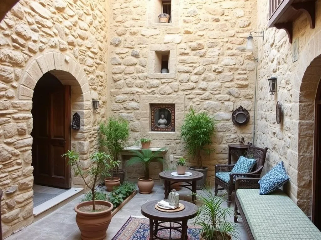 Traditional Jordanian guesthouse with courtyard in Ajloun region Traditional Jordanian guesthouse with courtyard in Ajloun region