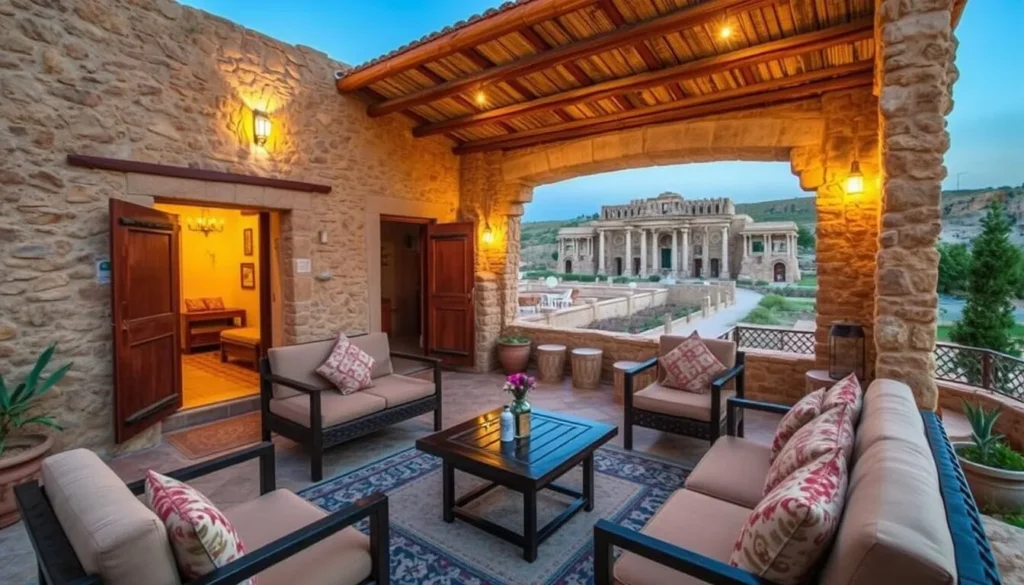 Traditional Jordanian guesthouse with stone architecture and views of Umm Qais ruins Traditional Jordanian guesthouse with stone architecture and views of Umm Qais ruins