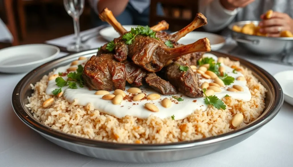Traditional Jordanian mansaf dish served in Ajloun restaurant Traditional Jordanian mansaf dish served in Ajloun restaurant