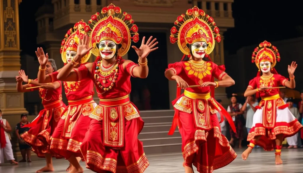 Traditional Kandyan dancers performing during a cultural festival in Sri Lanka
