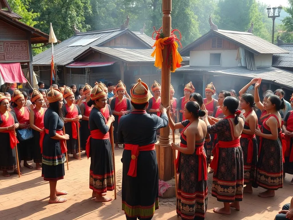 Traditional Katang cultural ceremony with villagers in traditional dress