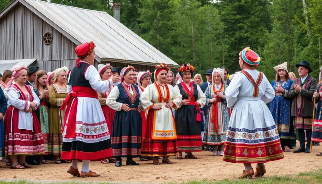 Traditional Komi cultural celebration with traditional costumes