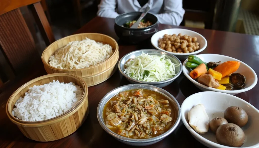 Traditional Lao dishes served at a local restaurant in Phonsavan