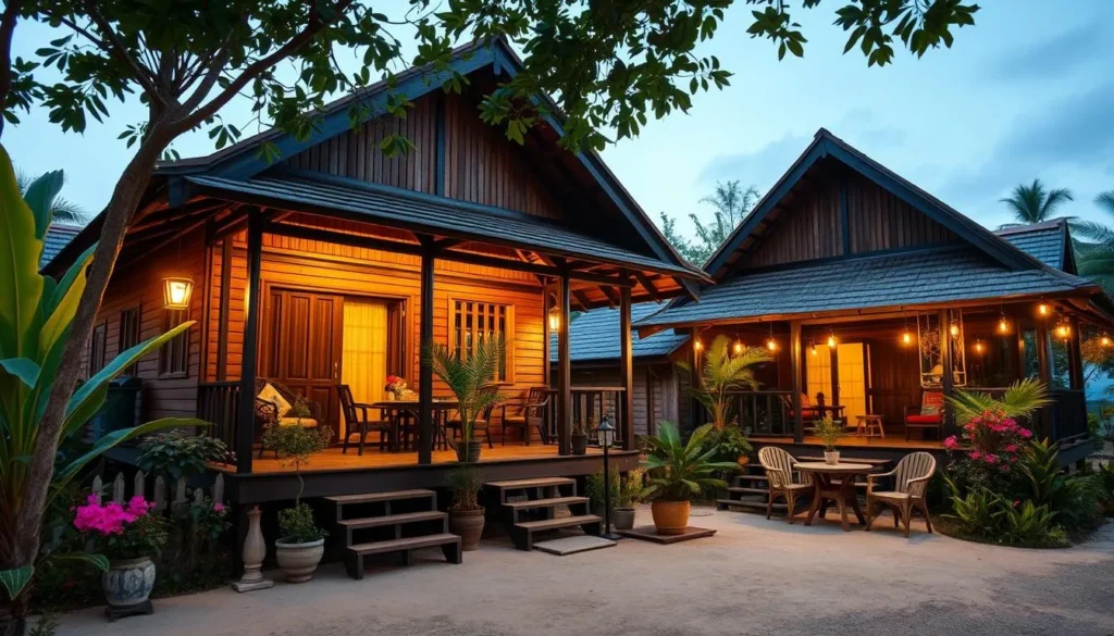 Traditional Lao-style guesthouse near Tha Ngon Lake with wooden architecture