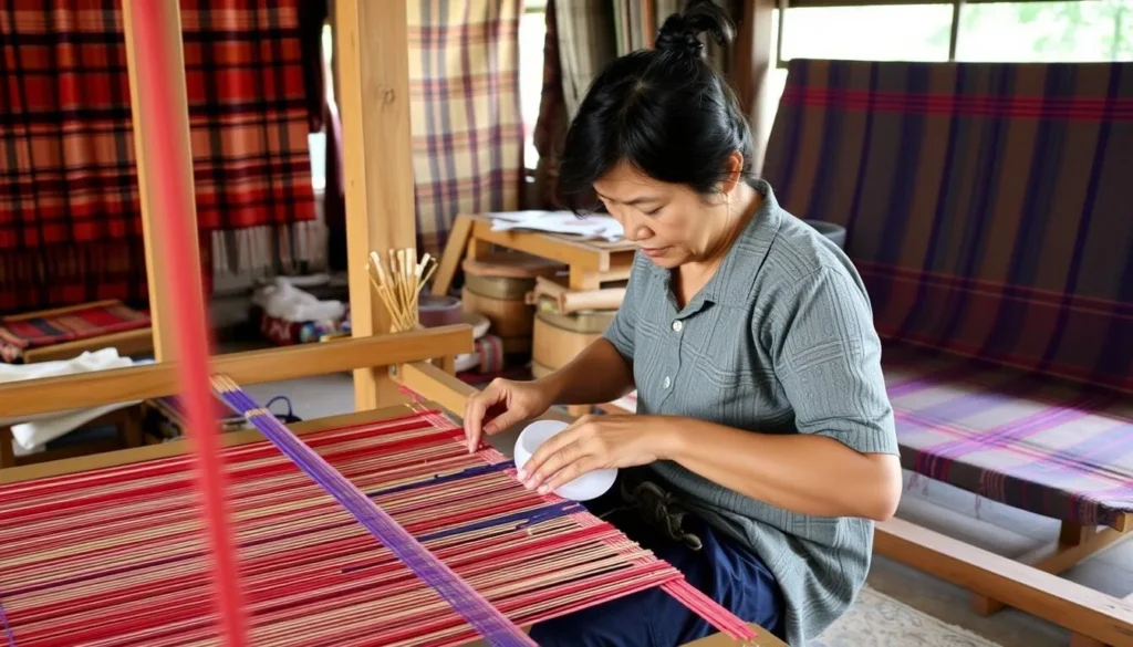 Traditional Lao textile weaving demonstration at Ock Pop Tok Living Crafts Centre, cultural experiences in Luang Prabang, Laos