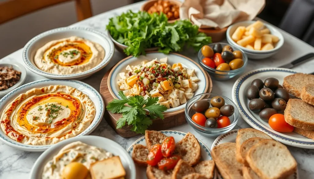 Traditional Lebanese mezze spread with local Kobayat specialties