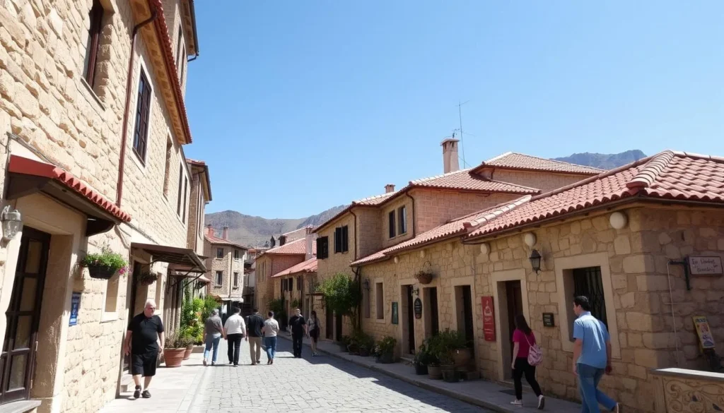 Traditional Lebanese stone houses in Bcharri with mountain backdrop