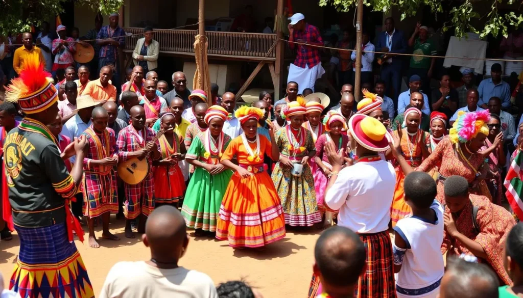 Traditional Malagasy cultural celebration in Antsirabe Madagascar with colorful costumes and dancing Traditional Malagasy cultural celebration in Antsirabe Madagascar with colorful costumes and dancing