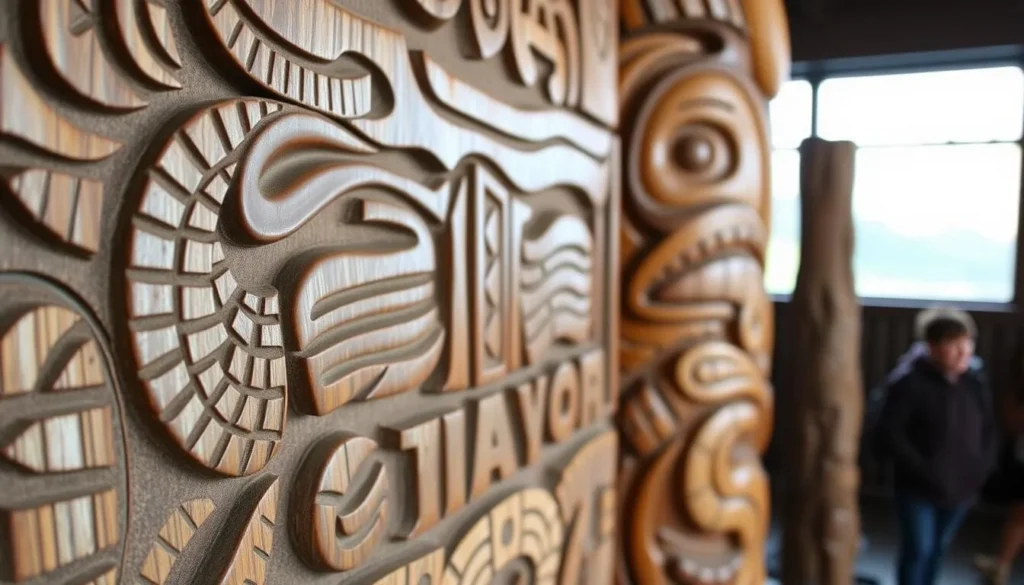 Traditional Maori carving representing the cultural significance of Tongariro National Park Traditional Maori carving representing the cultural significance of Tongariro National Park