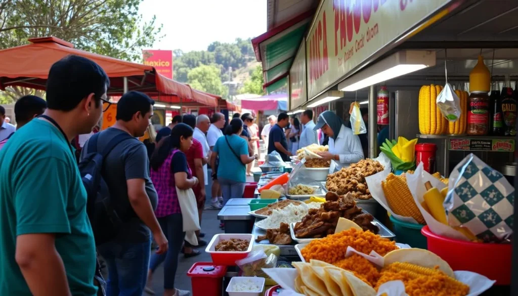 Traditional Mexican food stalls at Insurgente Miguel Hidalgo y Costilla National Park serving quesadillas and barbacoa