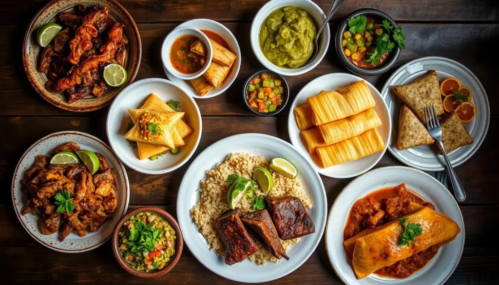 Traditional Michoacán cuisine with corundas, carnitas, and local dishes served at a restaurant near the national park