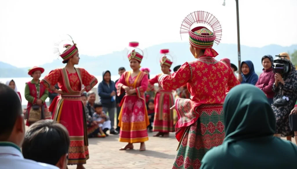 Traditional Minangkabau dance performance with colorful costumes Traditional Minangkabau dance performance with colorful costumes
