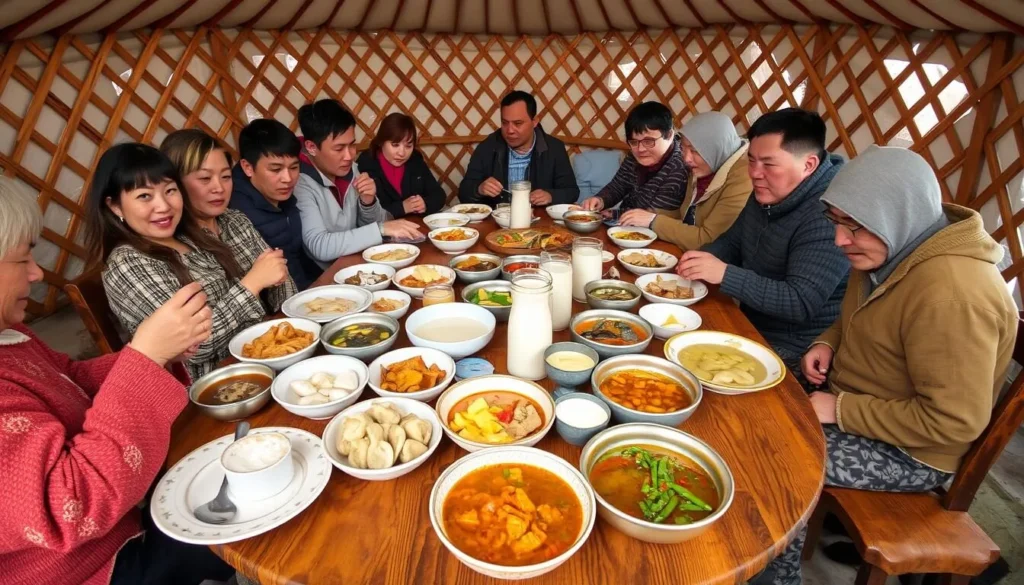 Traditional Mongolian food being served in a ger camp by Lake Khubsugul