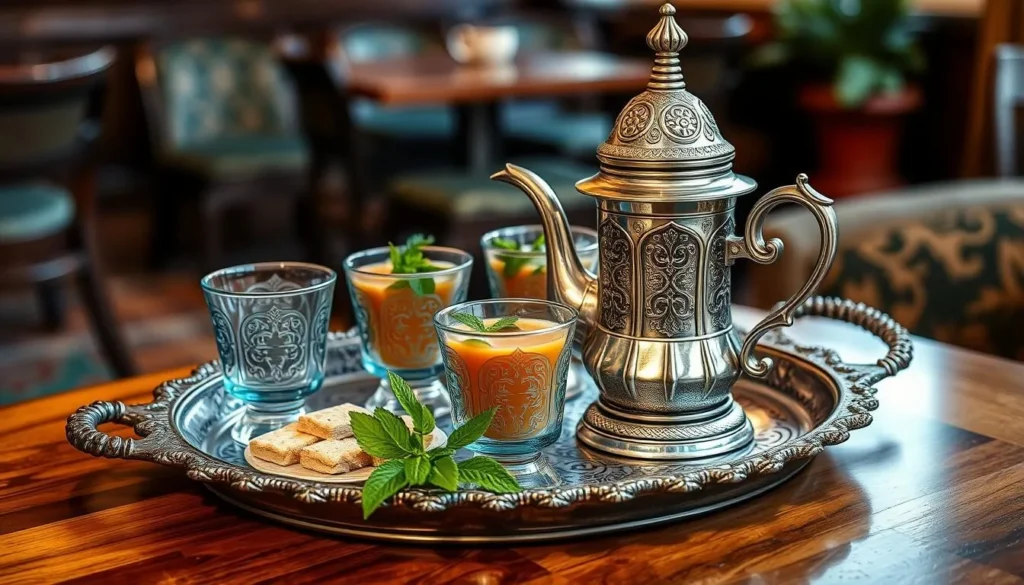 Traditional Moroccan mint tea being served at a café in Mohammedia