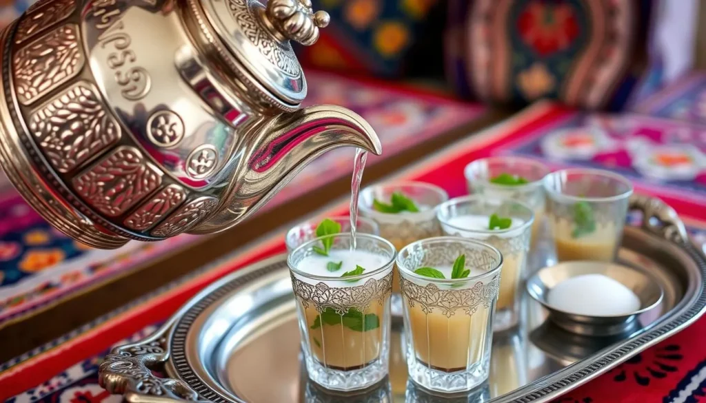 Traditional Moroccan mint tea being served in Ouarzazate