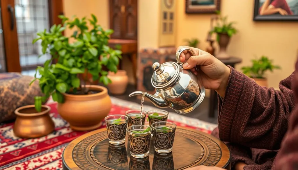 Traditional Moroccan mint tea ceremony in Midelt