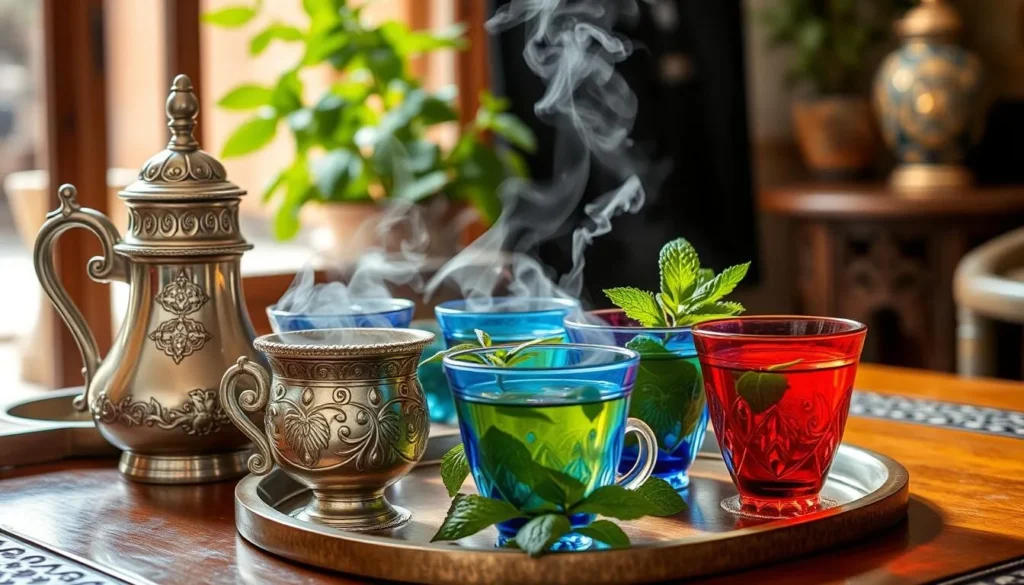 Traditional Moroccan mint tea service in Asilah cafe