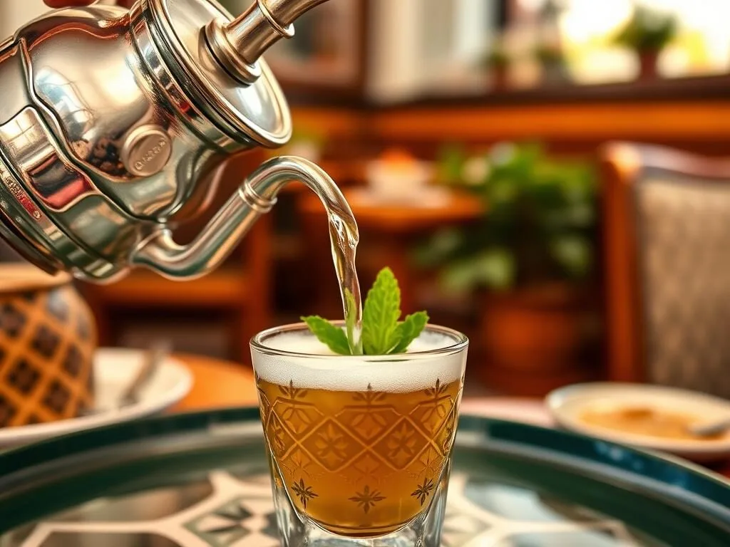Traditional Moroccan mint tea service in Smara cafe